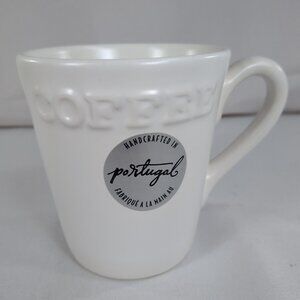 Primagera Coffee Mug Cup White Raised COFFEE Mug Portugal 4.8" Letters Ceramic